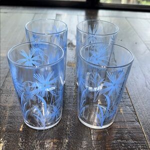 4 vintage swanky swigs Kraft thistle Floral Blue Glass juice Tumblers
